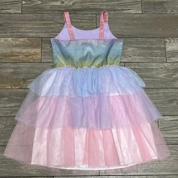 Zunie Girl’s Dress Size 10/12 Pink Ombre Sparkle Glitter Sleeveless Tiered M L - Picture 4 of 10
